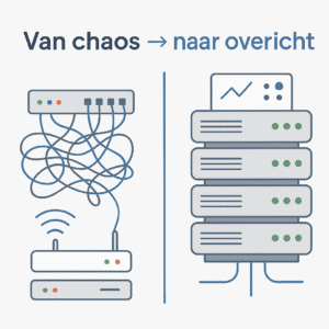 “LinkedIn-visual van De Netwerkfabriek: van IT-chaos naar overzicht, gericht op MKB-ondernemers.”